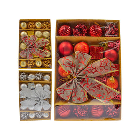 Kit 24 Enfeites Natalinos Bola Laço Decoração Árvore de Natal Vermelho Dourado Prata